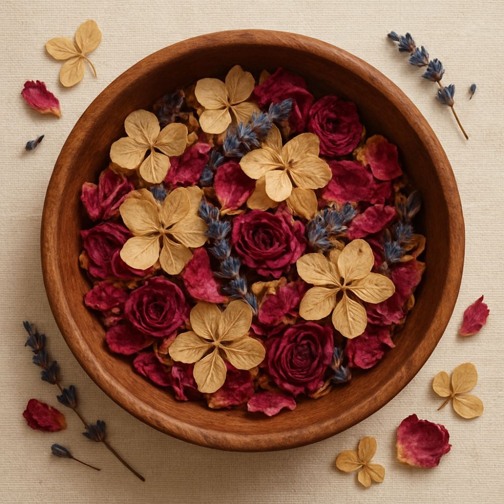 utiliser les fleurs d'hortensia séchées et d'autres fleurs pour créer un pot pourri original