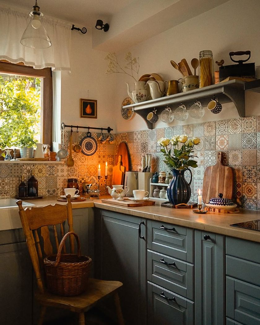 carrelage crédence cuisine vintage, style rétro à l'intérieur