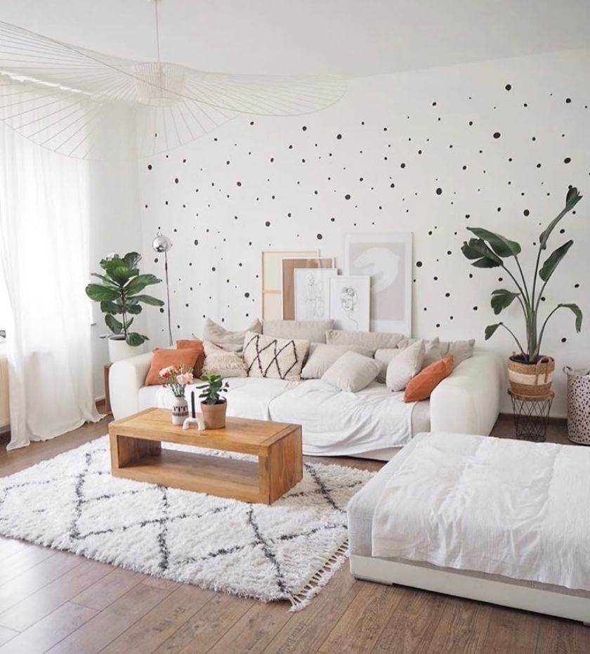 papier peint en polka dots aux touches vintage, idée déco automne
