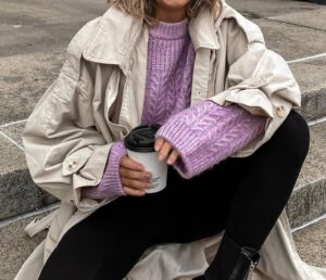 tenue automne-hiver, pull à maille en lavande, couleur tendance