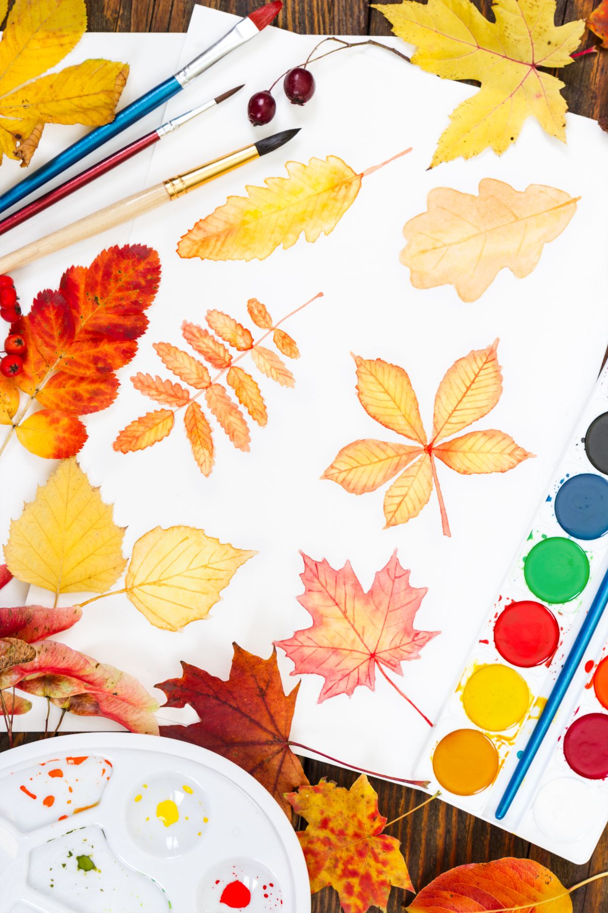 Peinture et impressions à faire avec des feuilles automnales