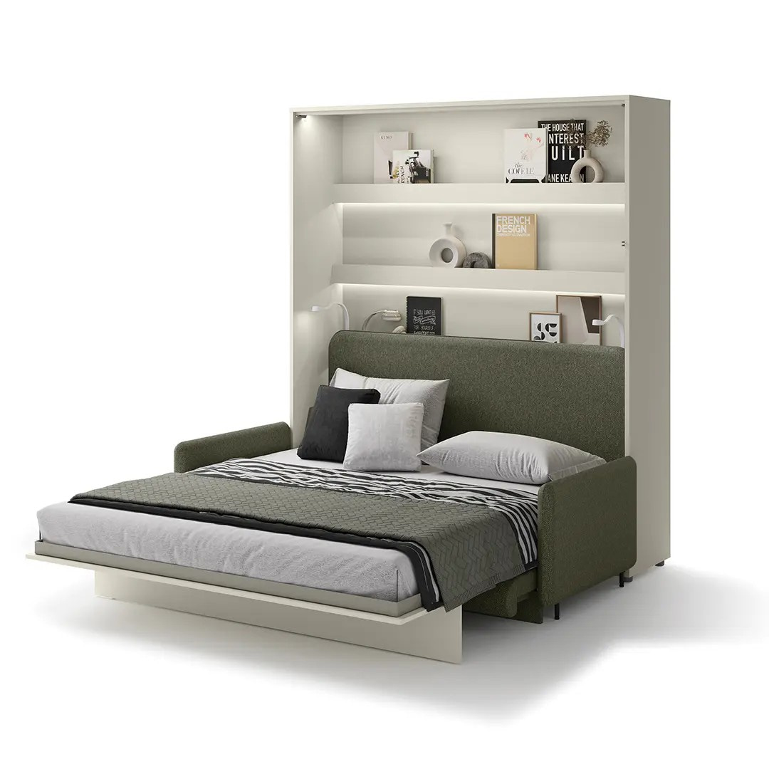 Lit escamotable smart avec canapé et tete de lit ouvert