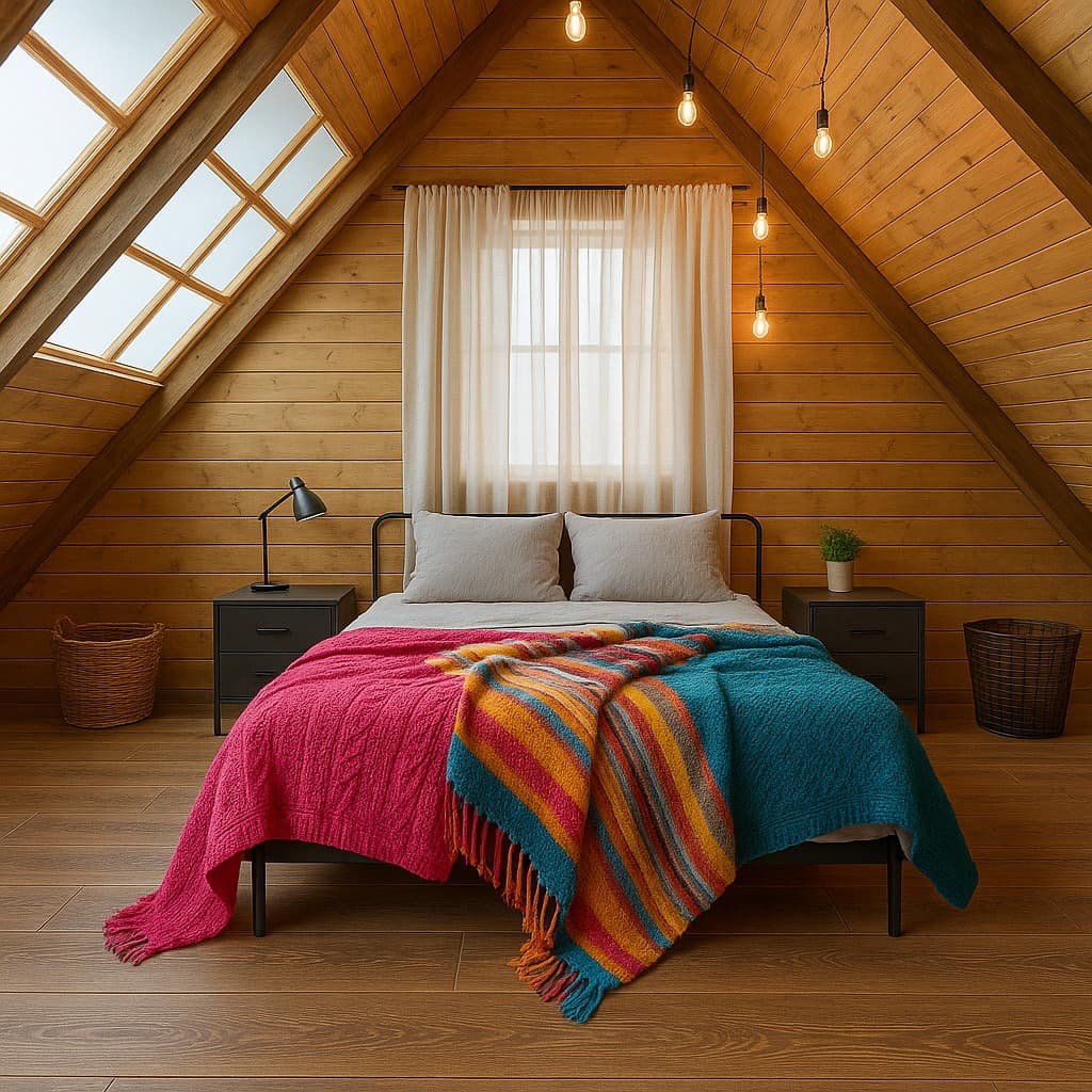 chambre chaleureux déco cabincore contemporain éclairage simple