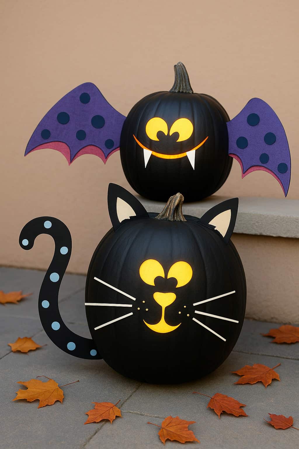 citrouilles rigolotes pour enfants chat noir et chauves-souris déco halloween
