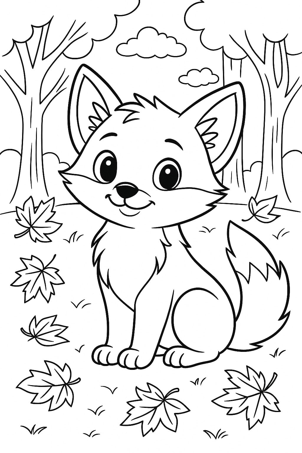 coloriage automne maternelle petit renard dans la forêt
