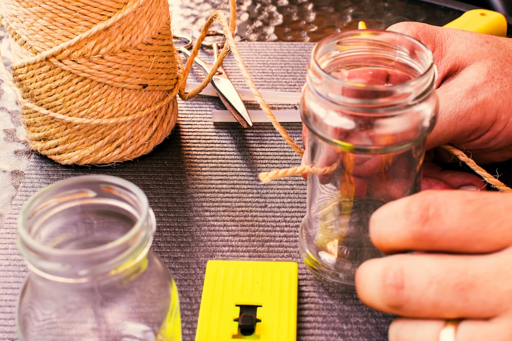 créer lanterne automne fait main pot en verre ficelle
