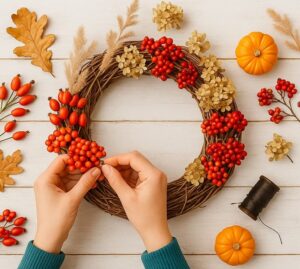 faire soi-même couronne décoration d'automne matériaux naturels