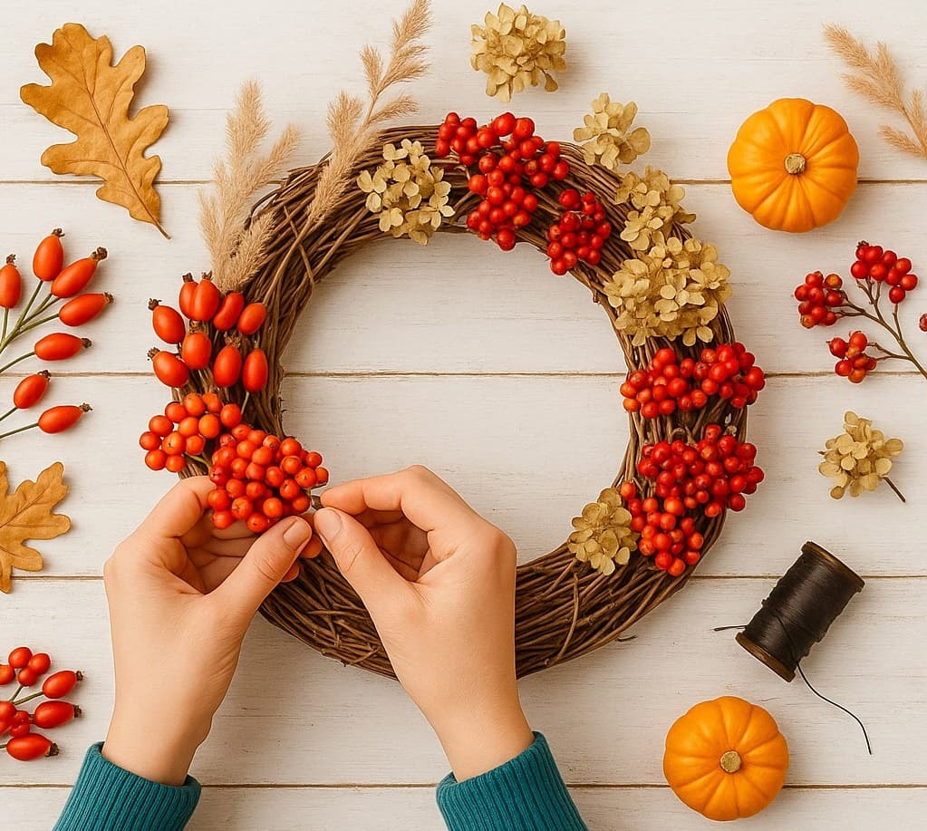 faire soi-même couronne décoration d'automne matériaux naturels