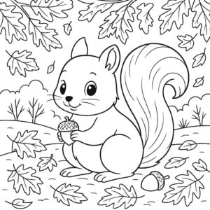 feuilles automnales autour un écureuil en tant que dessin à colorier pour enfants