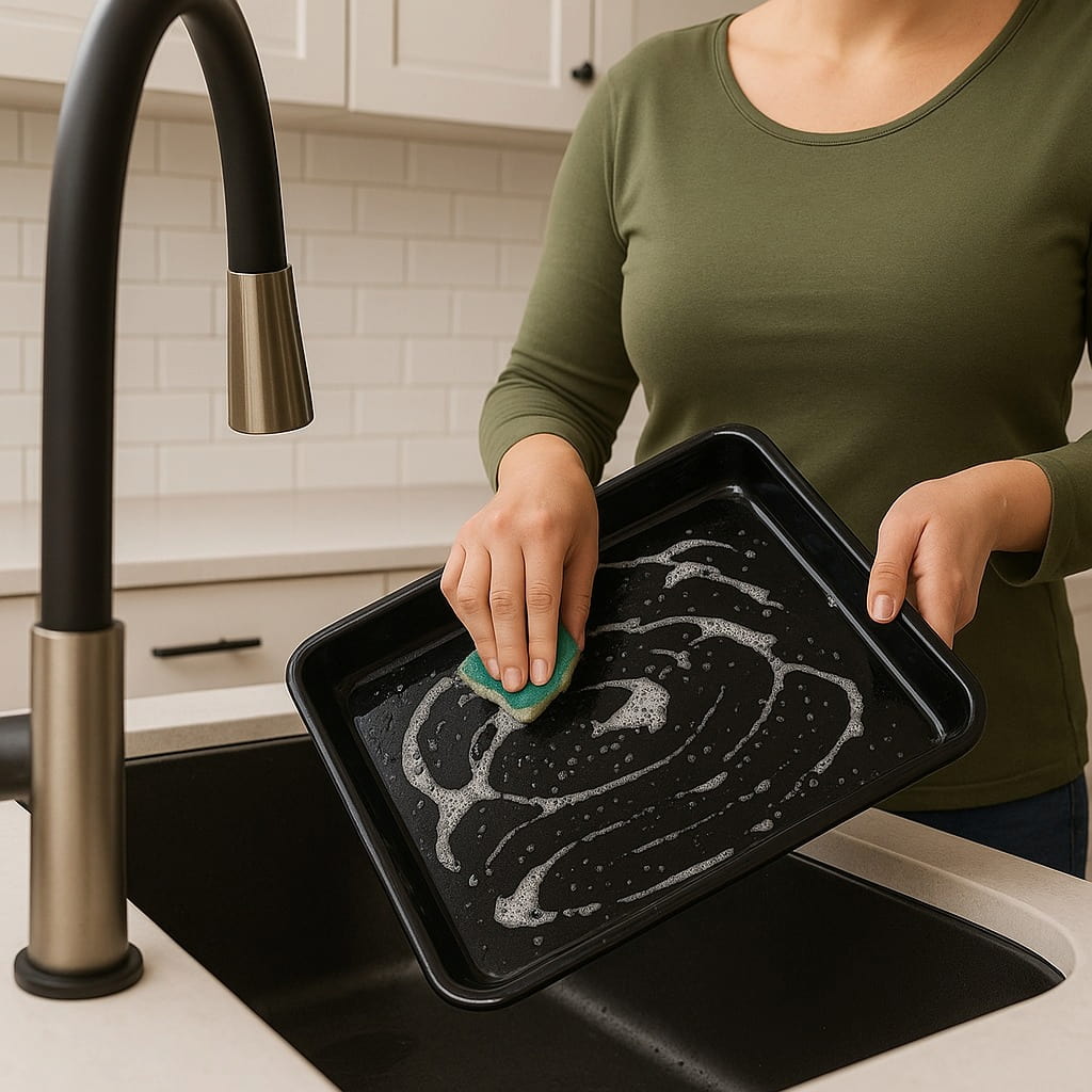 laver à la main plaque de cuisson antiadhésive