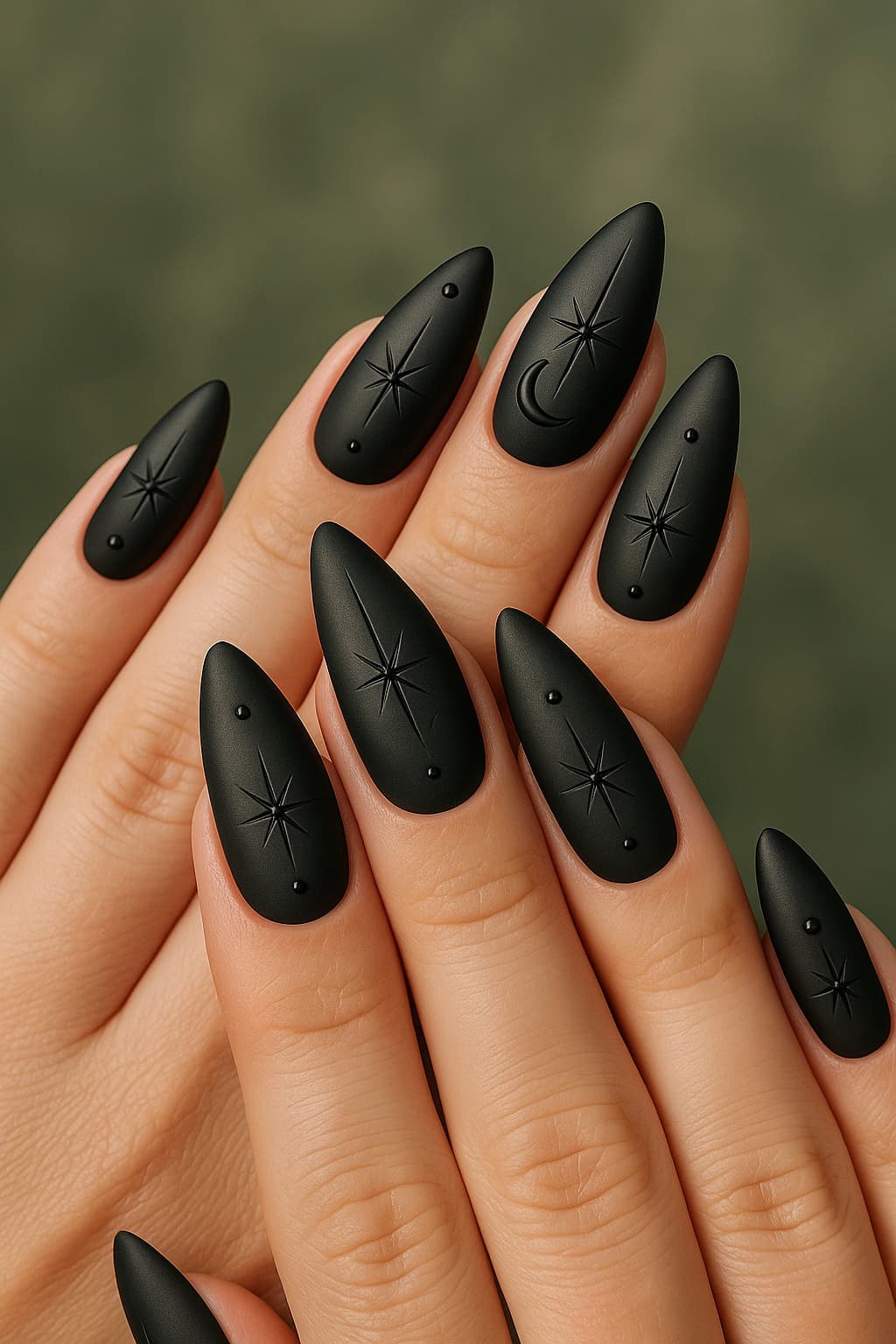 manucure halloween 2025 vernis noir déco lune et étoiles