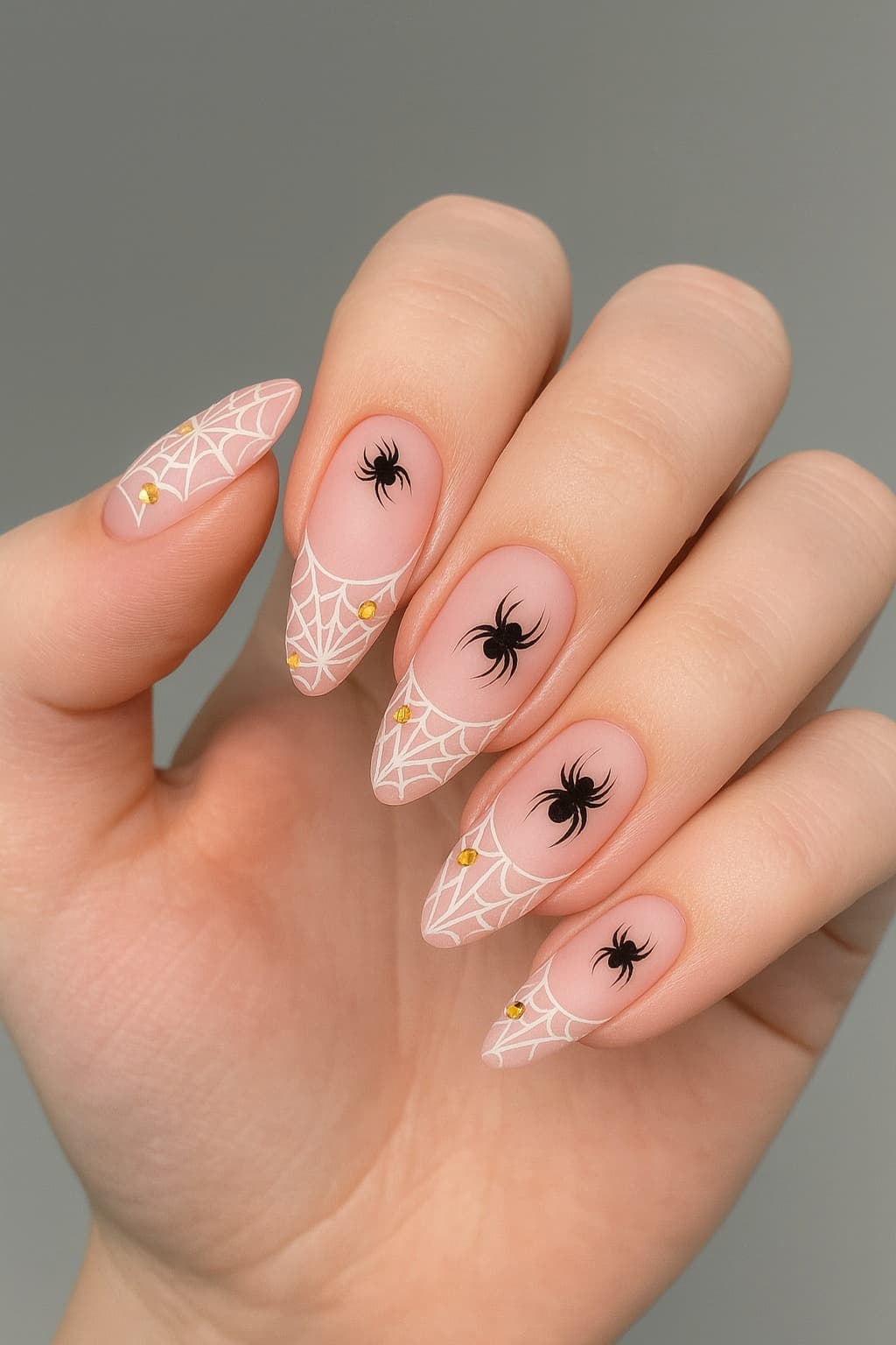 ongles nude halloween dessin araignée et toile
