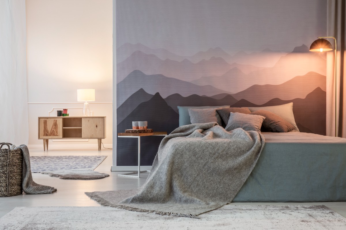 papier peint panoramique pour créer une ambiance apaisante et romantique dans la chambre à coucher