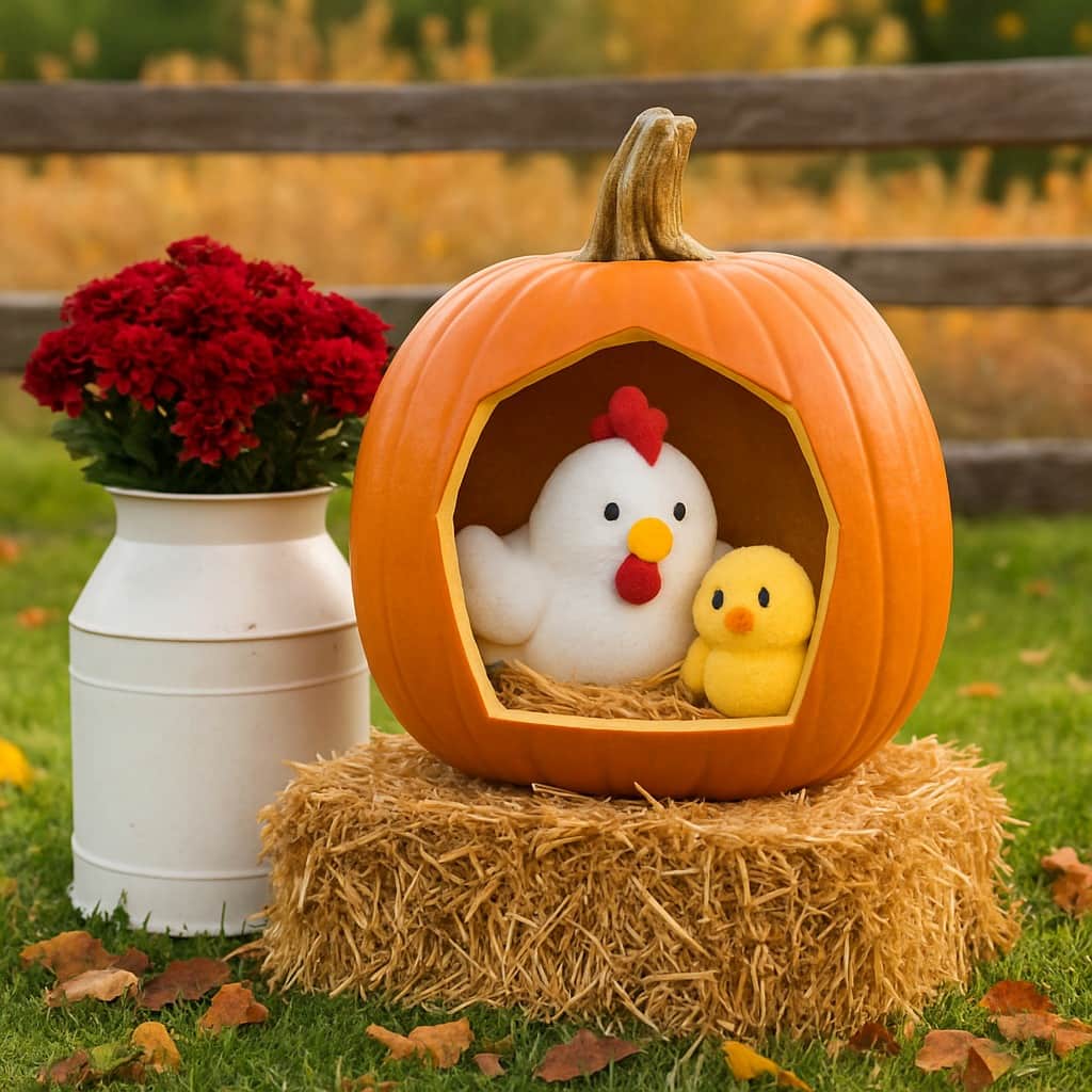 sculpture citrouille Halloween enfants poules