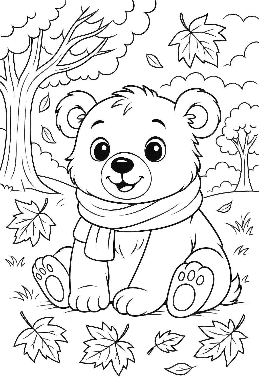 un ourson mignon dans la forêt automnale en tant que coloriage pour les enfants de la maternelle