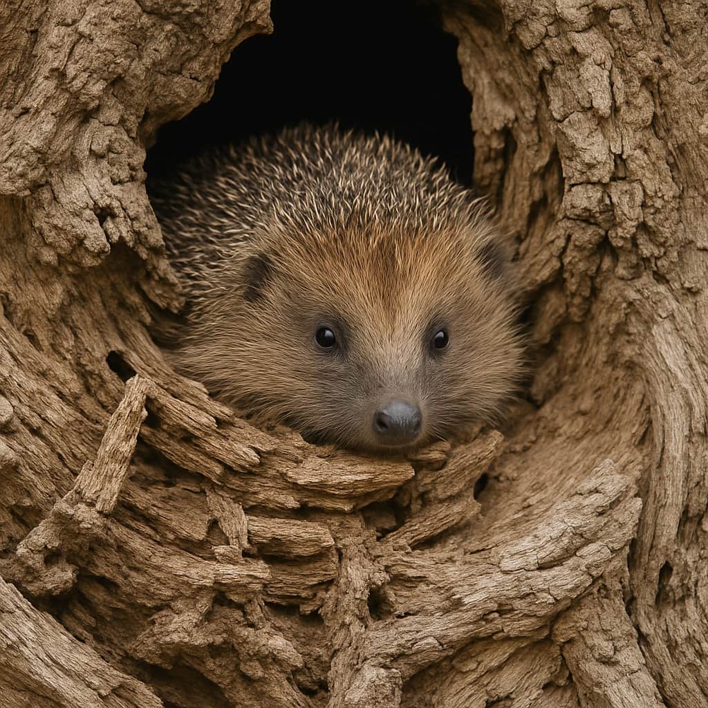 abri hérisson hiver souche d'arbre creuse hibernation