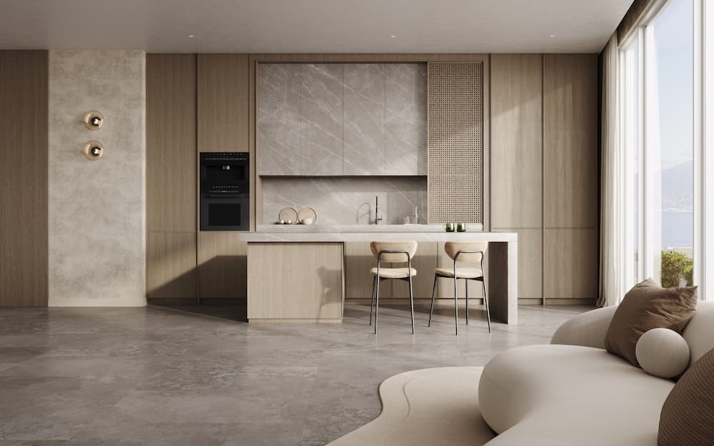 cuisine japandi lumineuse mêlant bois clair lignes épurées et atmosphère sereine et raffinée