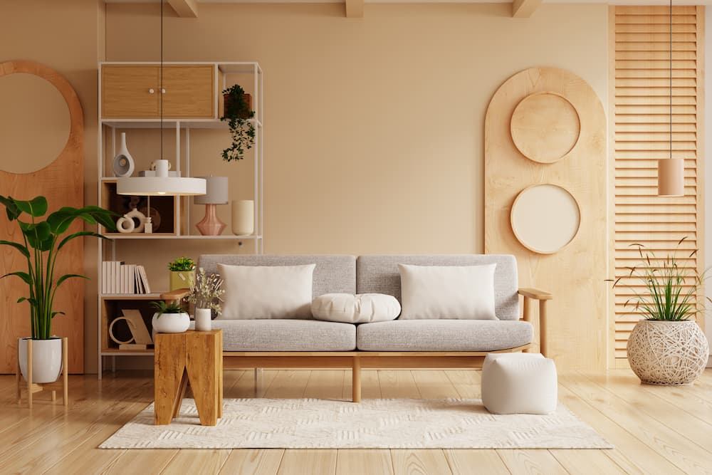 salon minimaliste aux couleurs bois et beige ambiance zen et naturelle