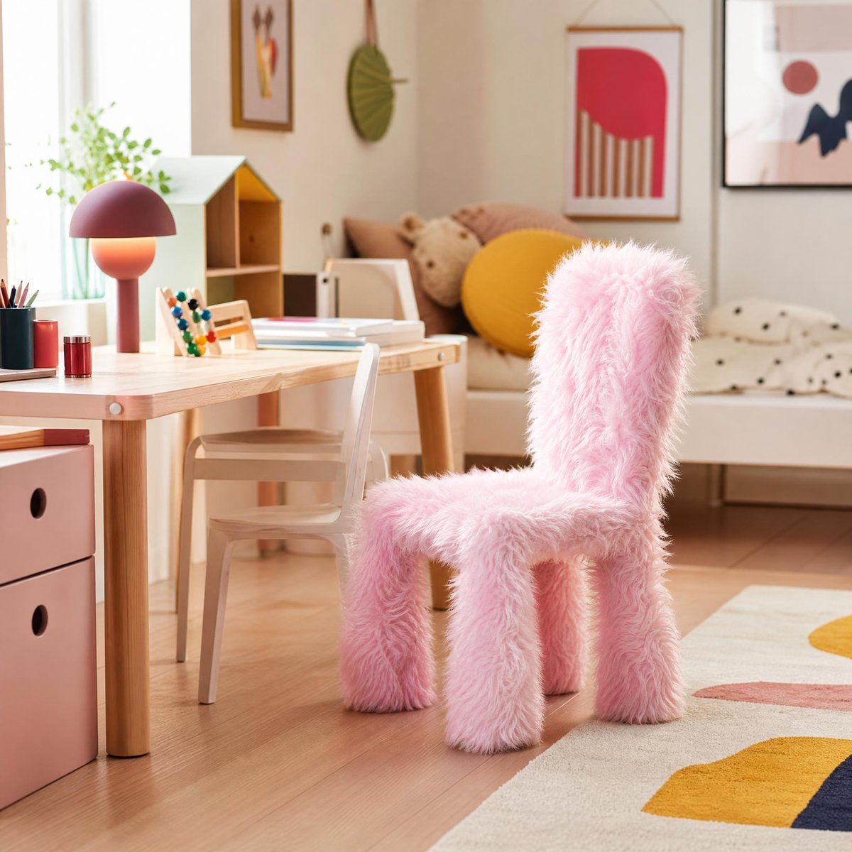 Couleur de l’année 2026 IKEA-Housse de chaise Grejsimojs en rose Rebel Pink dans la chambre enfant