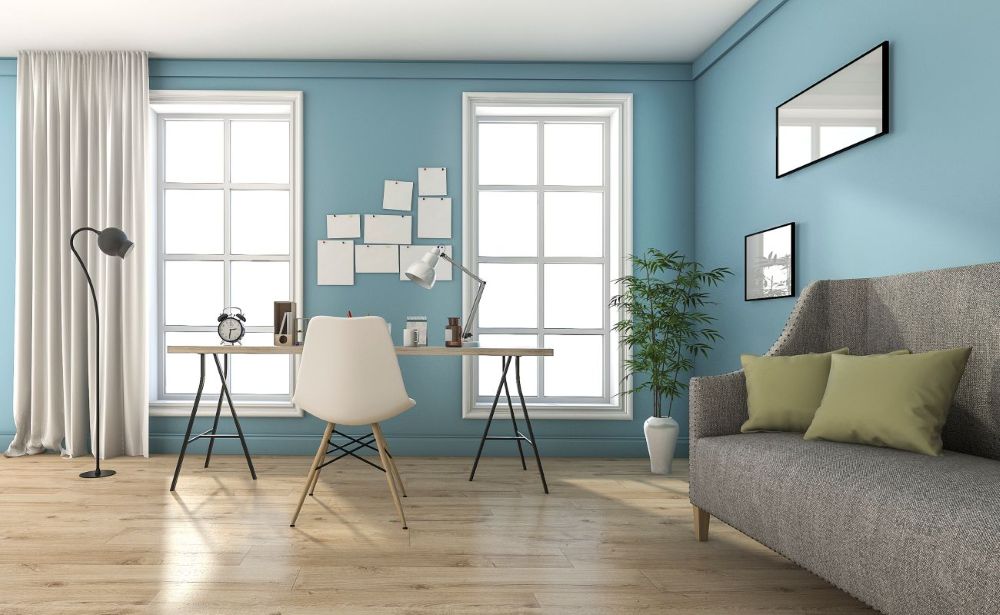 associer le bleu glacier à une palette de couleurs neutres, salon moderne