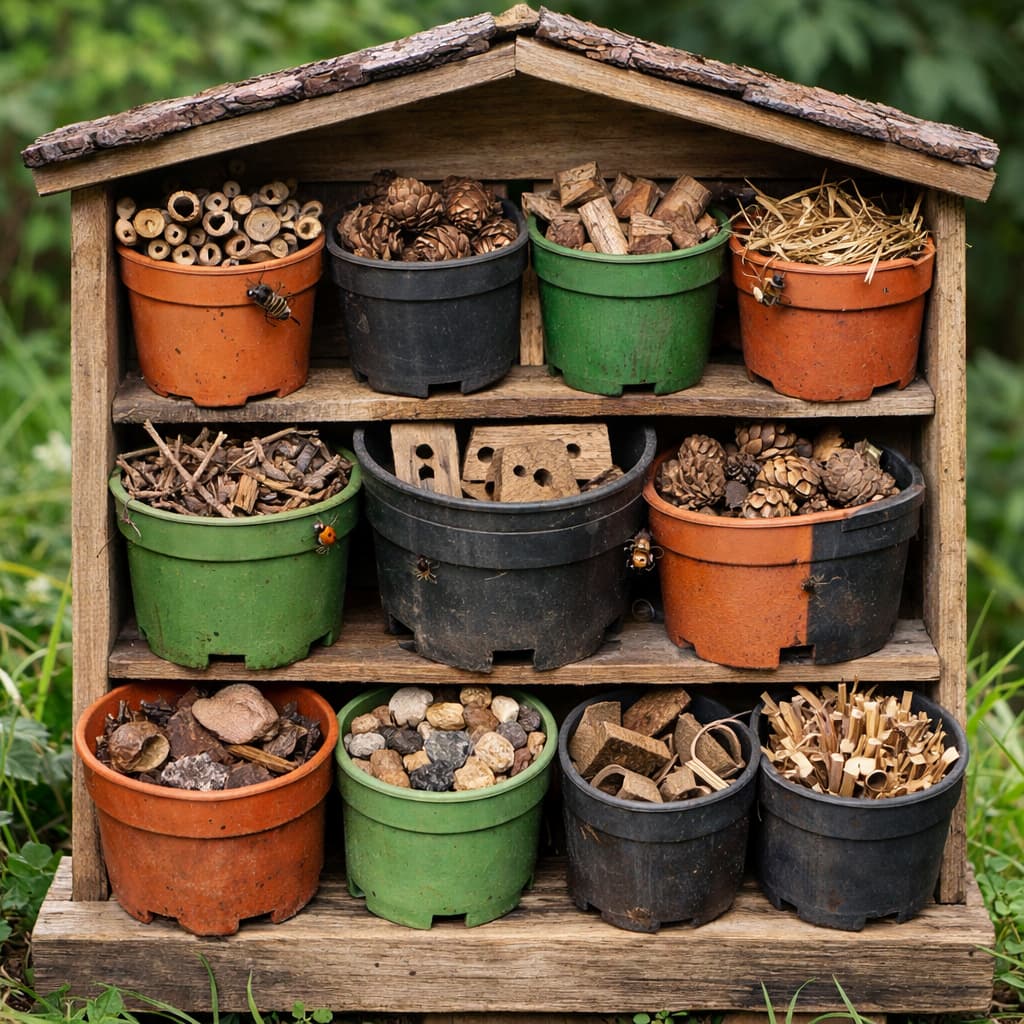 bricolage facile avec pots en plastique recyclés hôtel à insectes diy