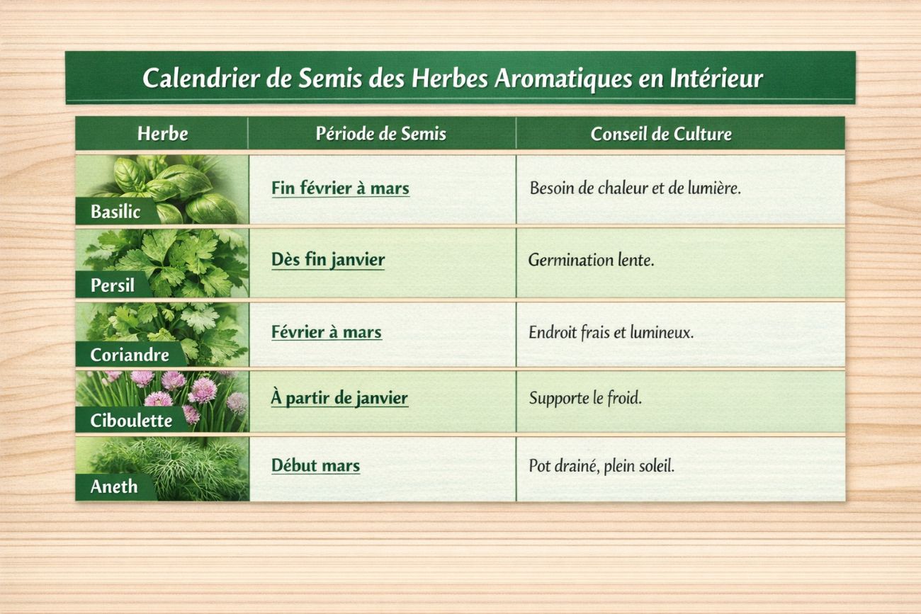 calendrier des semis des plantes aromatiques en intérieur