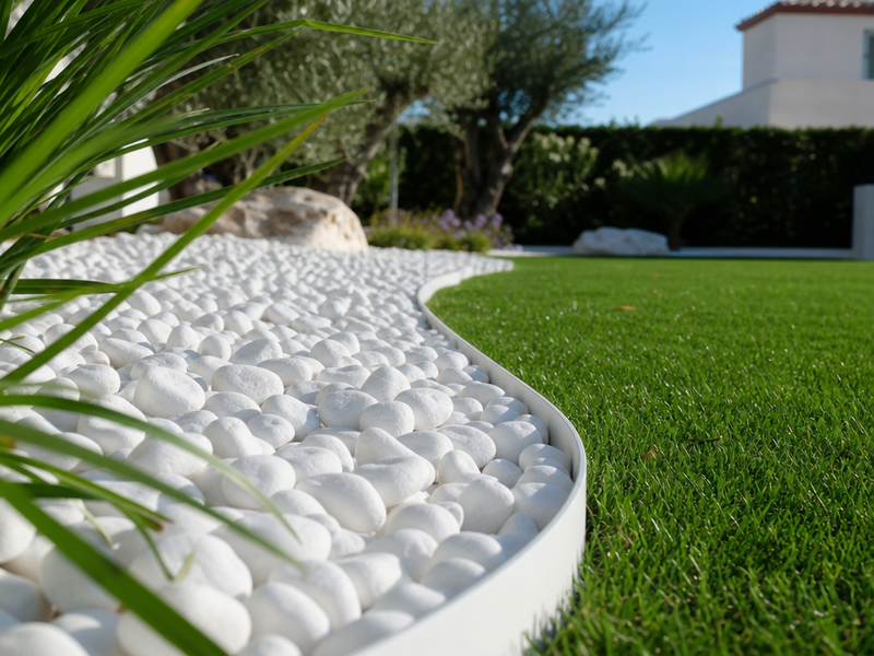 nettoyage des cailloux blancs dans le jardin 2022