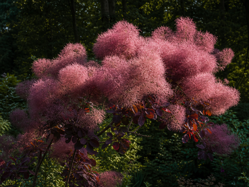 abre à perruque arbre à fleurs roses en été entretien facile