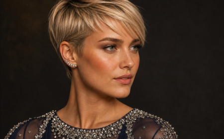 Coupe boule dégradée femme élégante avec frange, coiffure courte pixie blonde raffinée