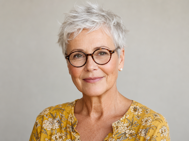 coupe courte femme 60 ans avec lunettes 2026