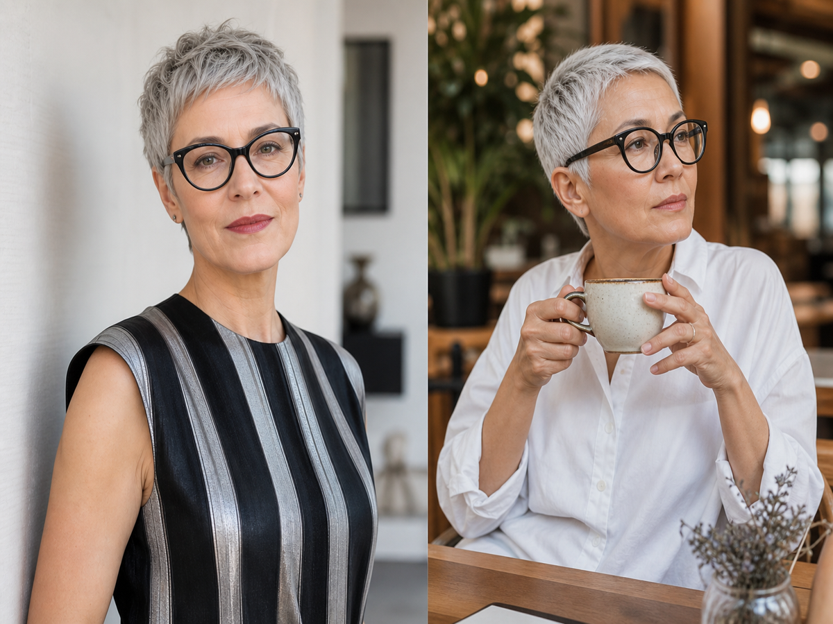 quelle coupe de cheveux gris femme 50 ans avec lunettes cheveux fins visage rond carré