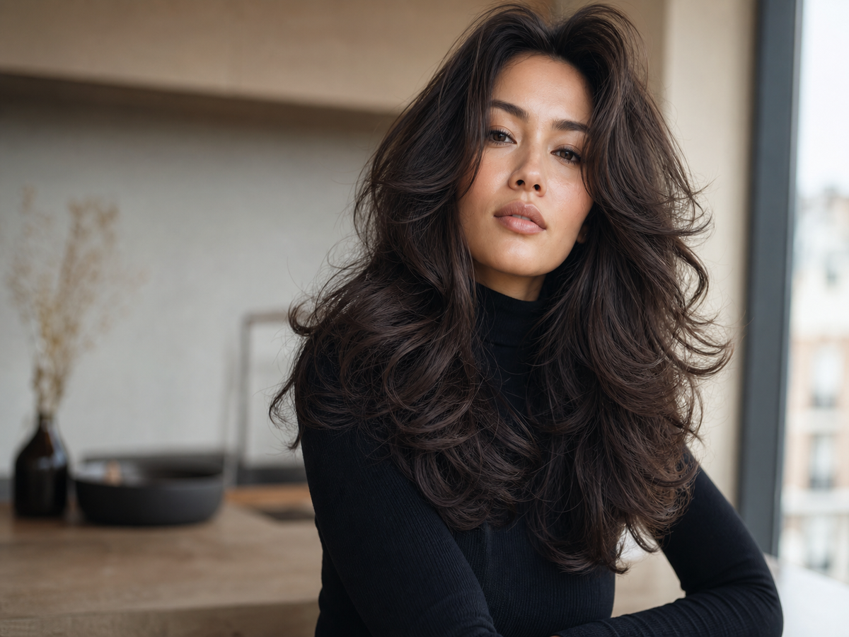 coupe effet papillon, cheveux longs en dégradé