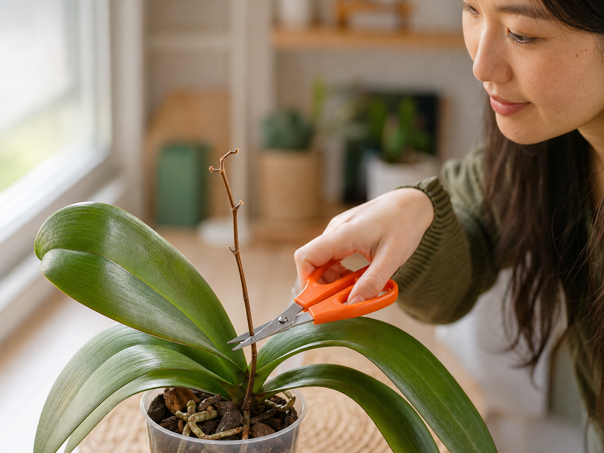 couper la tige morte de l'orchidée