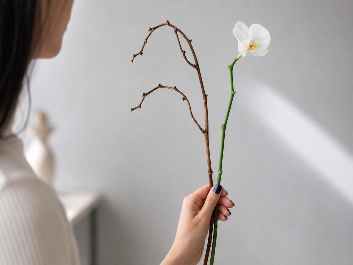 orchidée avec une tige brune