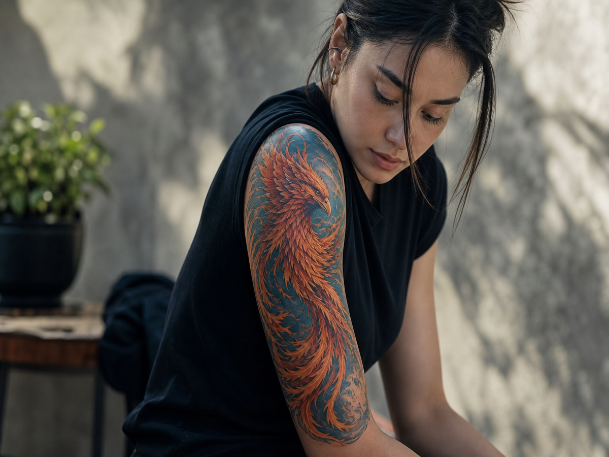 tatouage femme avec phoenix