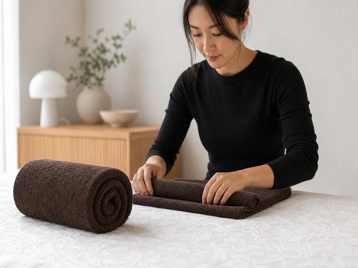 meilleure méthode pliage de serviette de bain en rouleau facile façon marie kondo idées rangement linge de bain