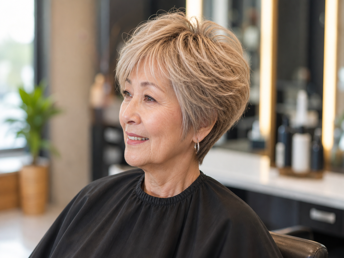 quelle coupe au carré pour femme de 70 ans ou plus pour visage rond ou allongé tendance feathered bob