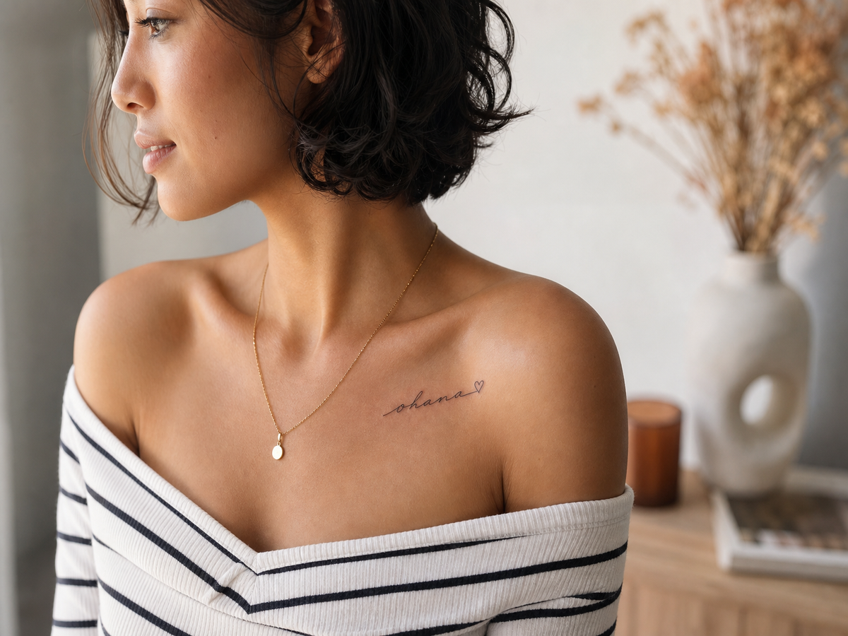 quel tatouage pour symboliser la famille mot hawaïen ohana sur la clavicule