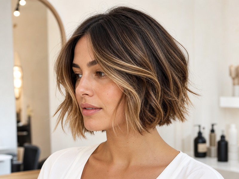 quelle coupe femme cheveux chatain foncé balayage blond miel
