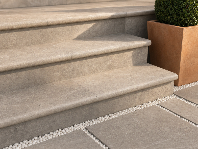 carrelage pour escalier extérieur en pierre naturelle grise