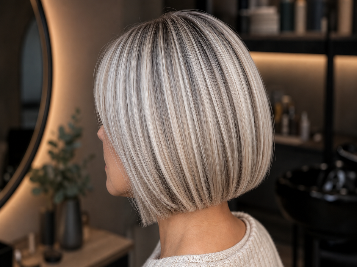 mèches blondes sur cheveux gris