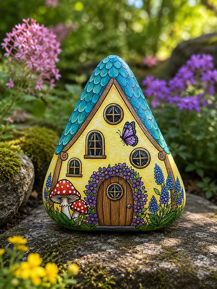 Maisons de fées en pierres : déco de jardin DIY féerique avec galets peints