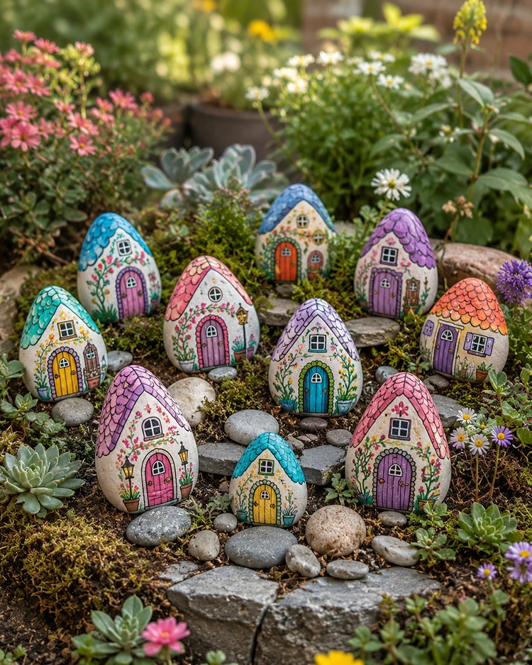 Maisons de fées en pierres : déco de jardin DIY féerique avec galets peints