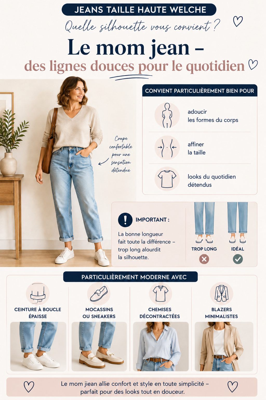 Femme en mom jean taille haute pour le quotidien
