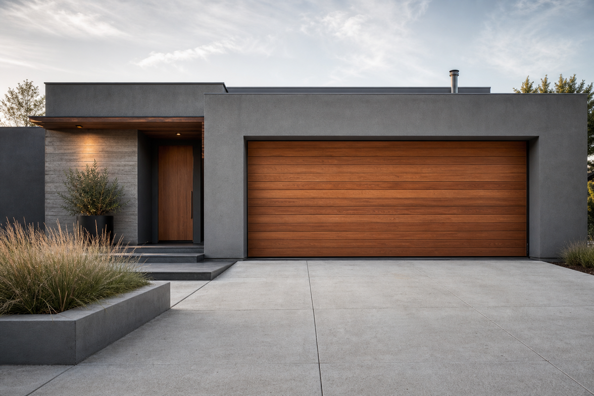 Porte de garage en bois massif aux idées de décoration originales pour une maison moderne