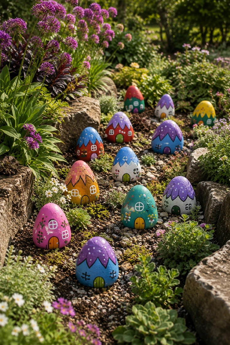 Maisons de fées en pierres : déco de jardin DIY féerique avec galets peints