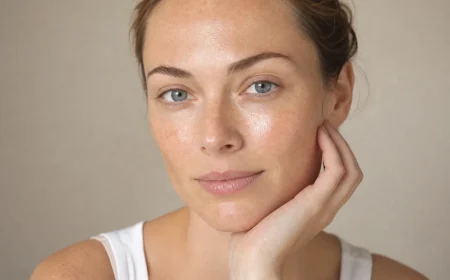 Visage de femme à la peau glass skin lumineuse et translucide en été