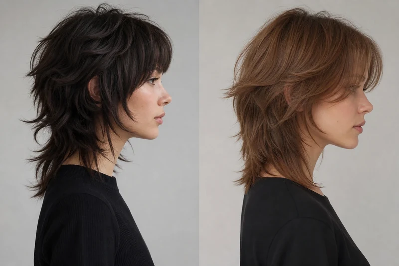 Comparaison côte à côte d'une wolf cut classique et d'une soft wolf cut