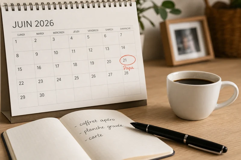 Calendrier de juin 2026 avec le dimanche 21 juin entouré pour la fête des pères
