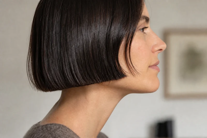 Profil du Japanese Bob montrant la ligne nette à hauteur de mâchoire
